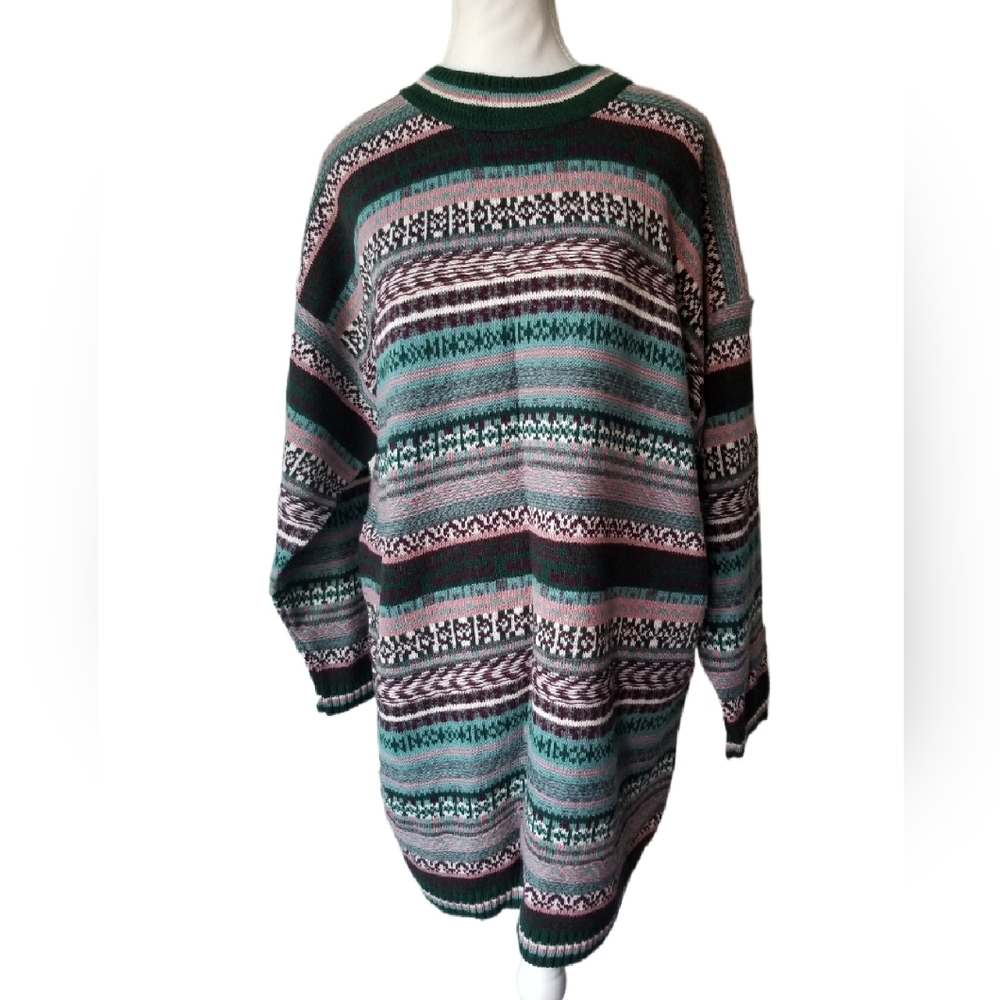 NWT Forelli Y2K Women's Plus Colorful Patterned Crew Neck Fine Knit Sweater  1X